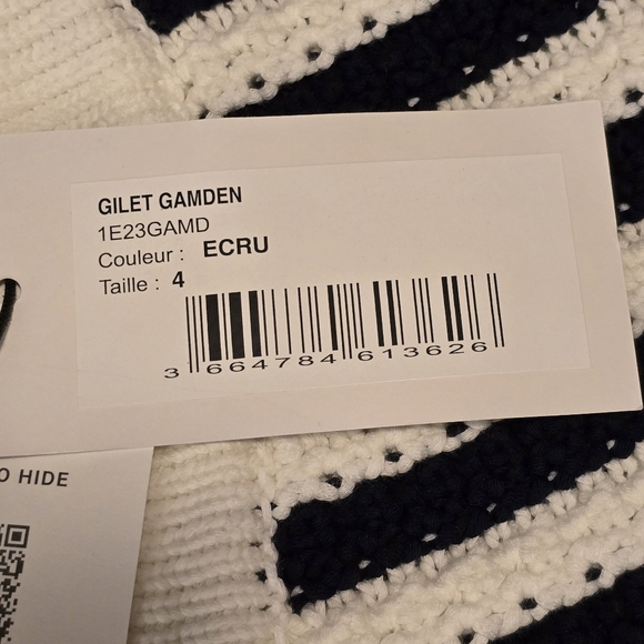 ba&sh Gamden Stripe Cropped Cardigan Size 4/L Navy And White 75% Cotton - Picture 12 of 16